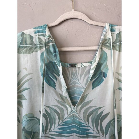 Vacances Beach Swim Coverup Palm Leaf 100% Silk Cream Caftan kimono resortwear - Picture 5 of 16